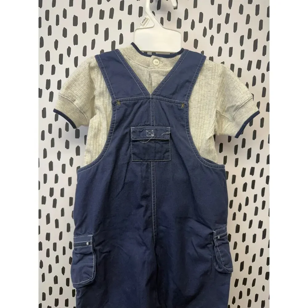 Vintage y2k navy Overalls and shirt Boys Size 18m Baby Headquarters nwot